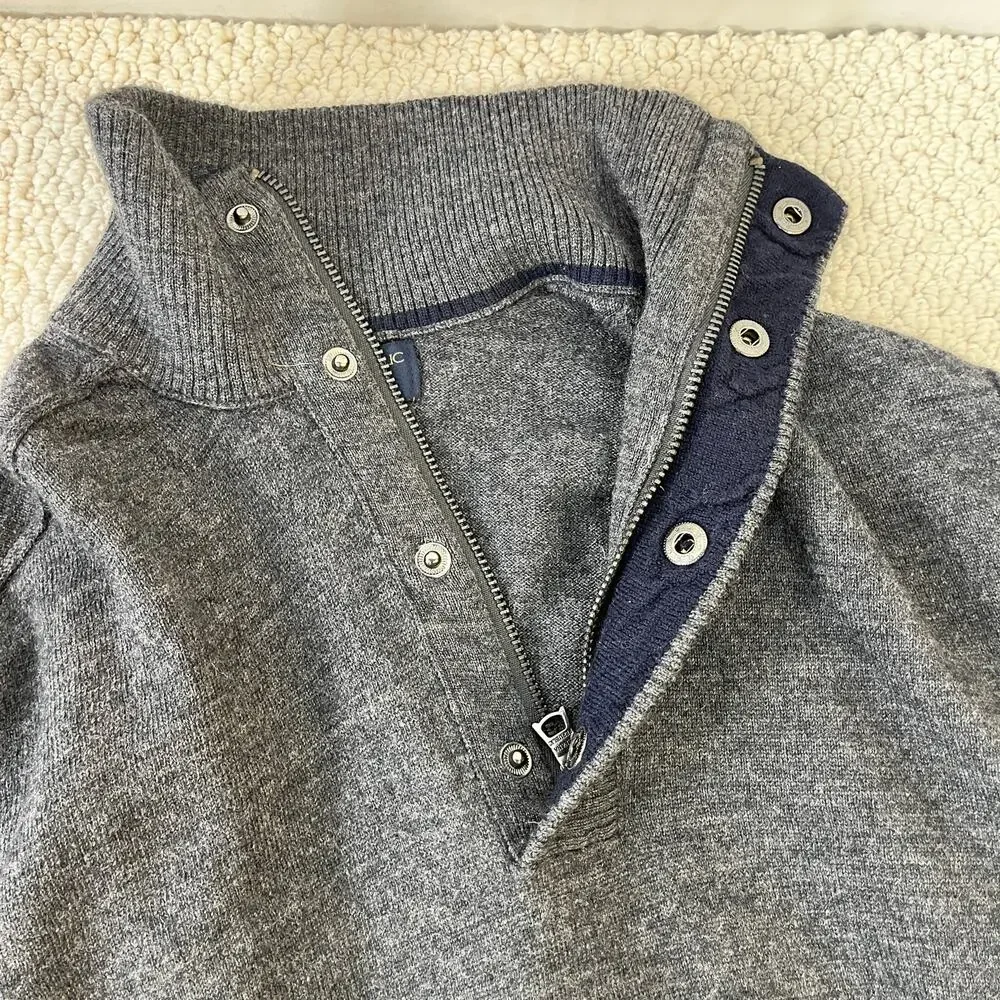 Merino Wool Sweater Mens Small Banana Republic Factory Gray Pullover 1/4 Zip L/S